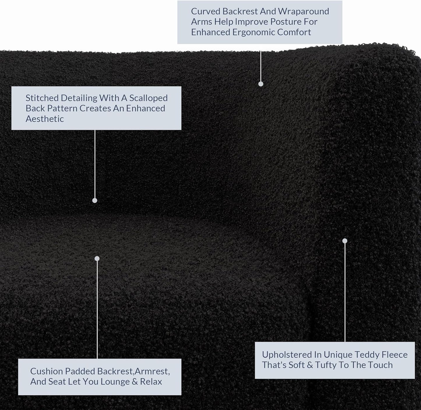 BELLEZE Living Room Chair, Teddy Polyester Accent Barrel Chair, Club Tub Sofa Chair for Bedroom, Corner Chair with Flared Legs and Cozy Soft Padding - Highland (Teddy Black)