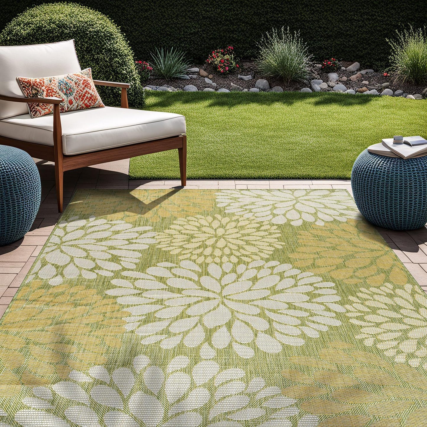 Beverly Rug Outdoor Rug 5x7 Modern Exotic Tropical Leaf Area Rugs for Indoor and Outdoor Patio Deck Porch Garden Water Resistant Washable Outside Carpet (5 x 7 Green)