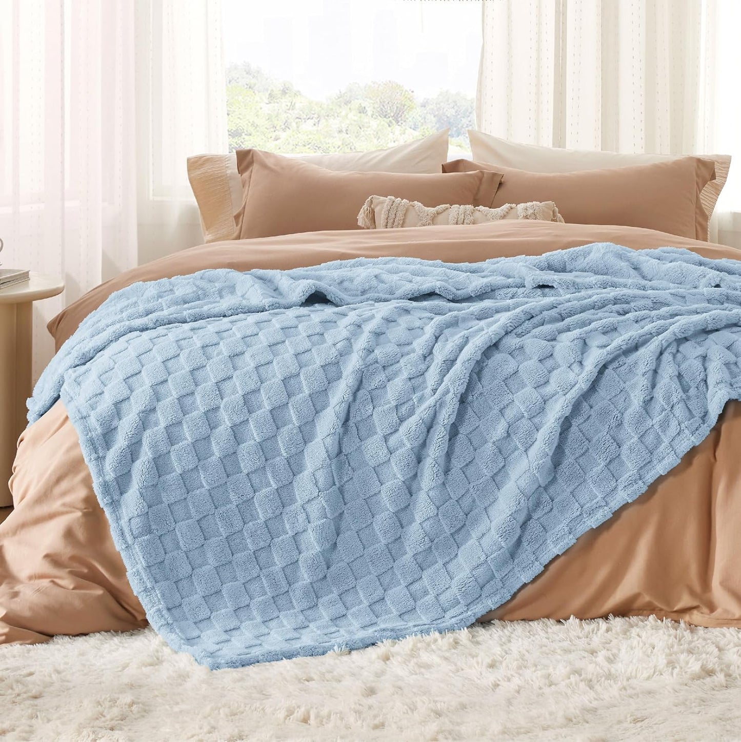 Bedsure GentleSoft Blankets Queen Size for Bed - Super Soft Cozy Blanket for Women Men Girls, Large Fuzzy Fleece Throw for Bedroom Decor, Light Blue, 90x90 Inches