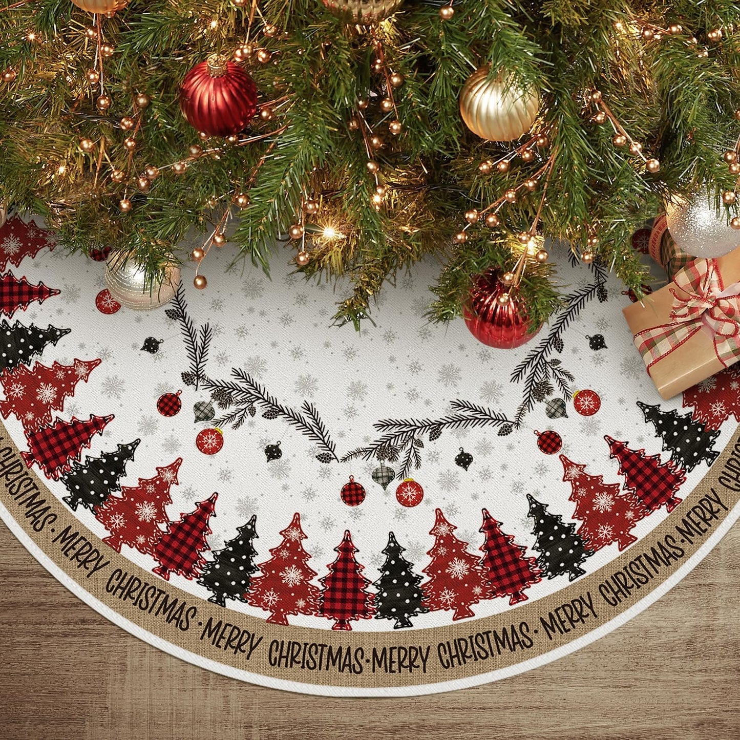 AVOIN colorlife Merry Christmas Christmas Tree Skirt 48 Inch, Christmas Ornaments Snowflake Winter Holiday Tree Mat Decoration