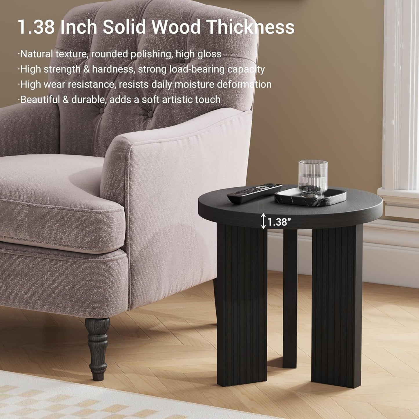 Nesting Coffee Table Set of 2, Modern Wooden Coffee Table with Smooth Thick Design, Circle Tea Table and End Table Set, Accent Center Tables for Living Room, Office, Black