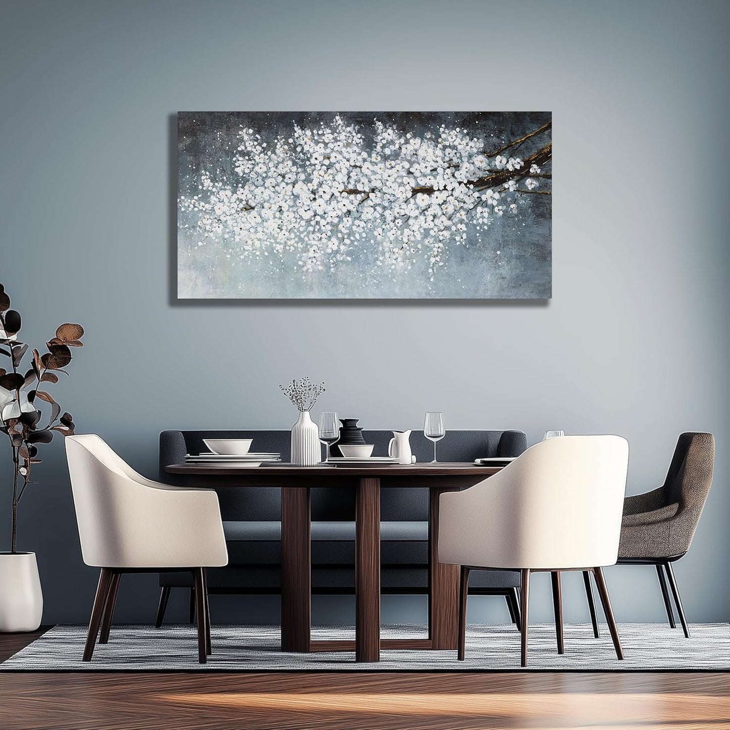 Belmrxne Flower Wall Decor White and Black Wall Art Home Decor Aesthetic Unique Canvas Painting for Living Room Bedroom Dining Room Office Home Decor 24x48 inch