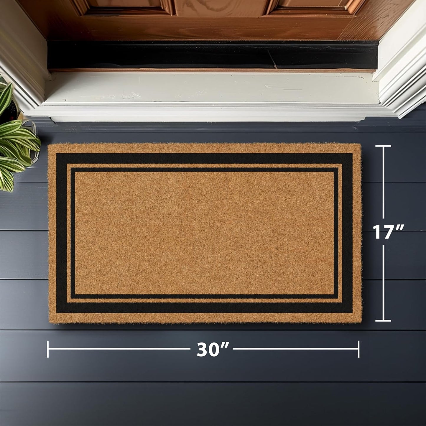 Barnyard Designs Natural Coco Coir Heavy Duty Backing Doormat - Large Cute Non-Slip Front Door Welcome Mat for Outside Entrance or Porch Entry, Brown (17x30, Border)