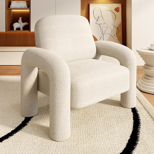 Modern Sherpa Accent Chair, Teddy Upholstered Arm Single Sofa, Cozy Fluffy Reading Chair for Living Room, Bedrooms, Corner (Cream White)
