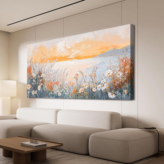 Canvas Oversized Wall Art Decor Wall Art Pictures for Living Room Artwork for Walls Large Coastal Beach Wall Art Prints Canvas Art Wall Decor Vintage Wildflower Wall Art Bedroom Home Decor 29"X58"