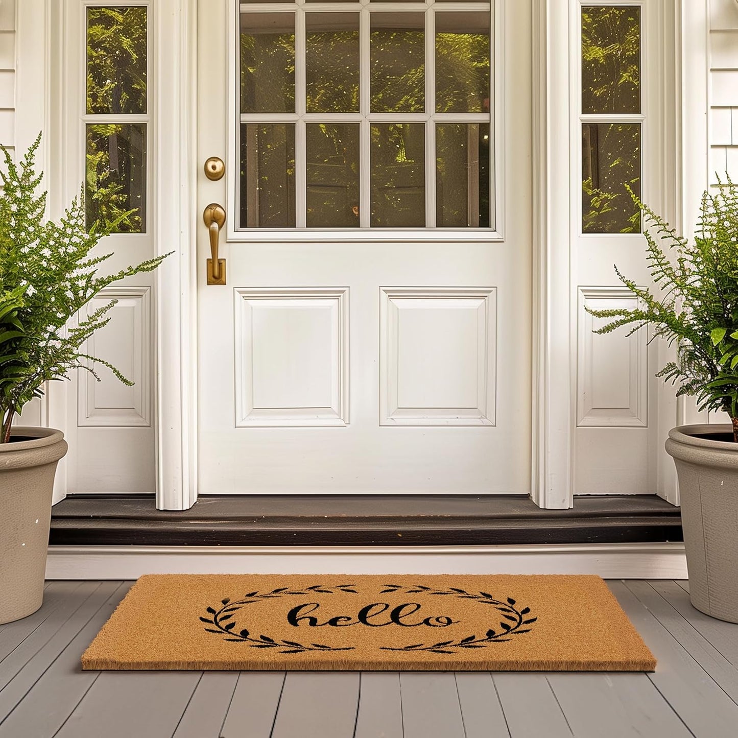 Barnyard Designs Natural Coco Coir Heavy Duty Backing Doormat - Large Cute Non-Slip Front Door Welcome Mat for Outside Entrance or Porch Entry, Brown (24x36, Hello)