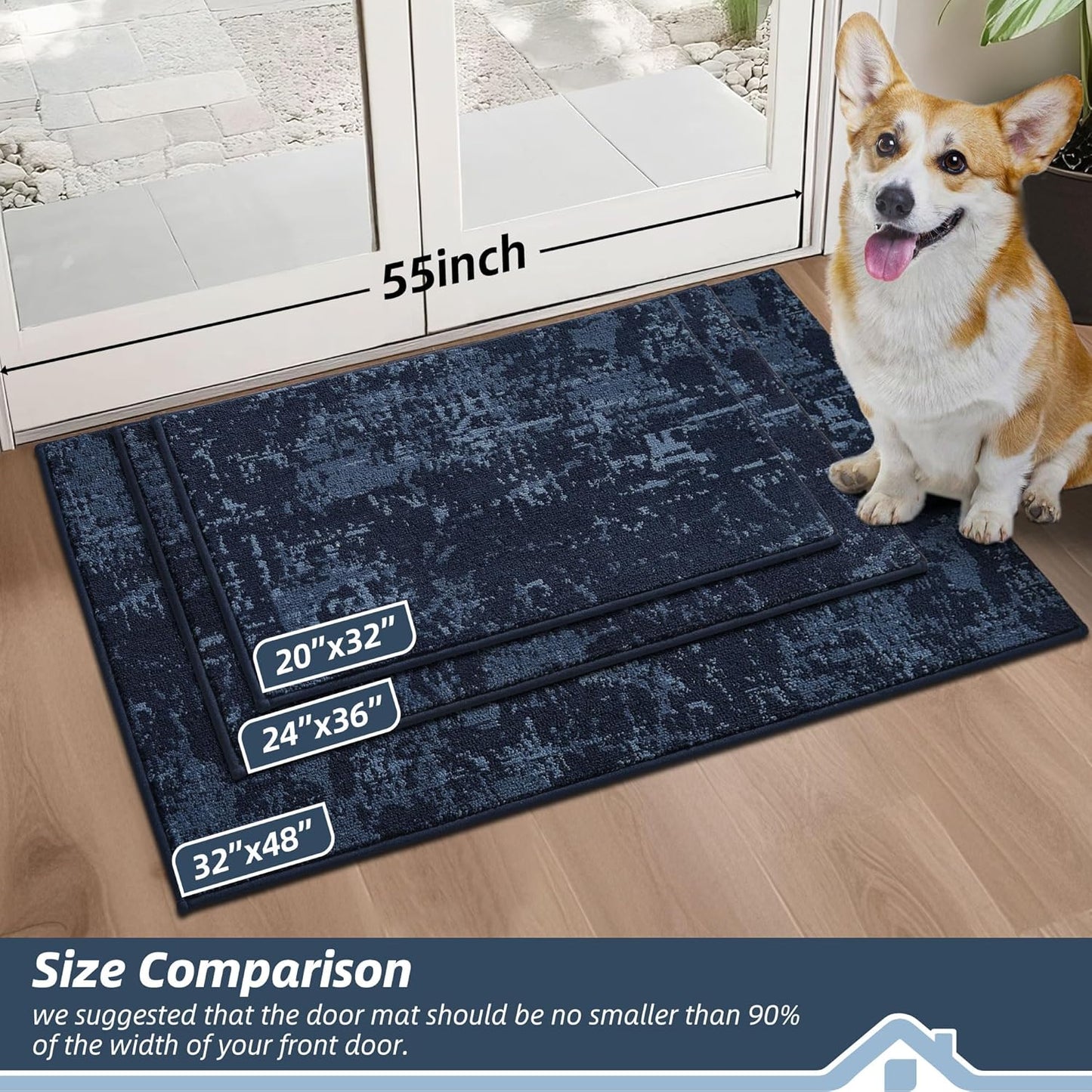 BEQHAUSE Dirt Trapper Door Mat 32"x48" Non-Slip Door Mats Washable Entryway Rugs Stain Resistant Doormat Absorbent Welcome Floor Mat for Front Back Door, Muddy Wet Shoes & Paws,Blue