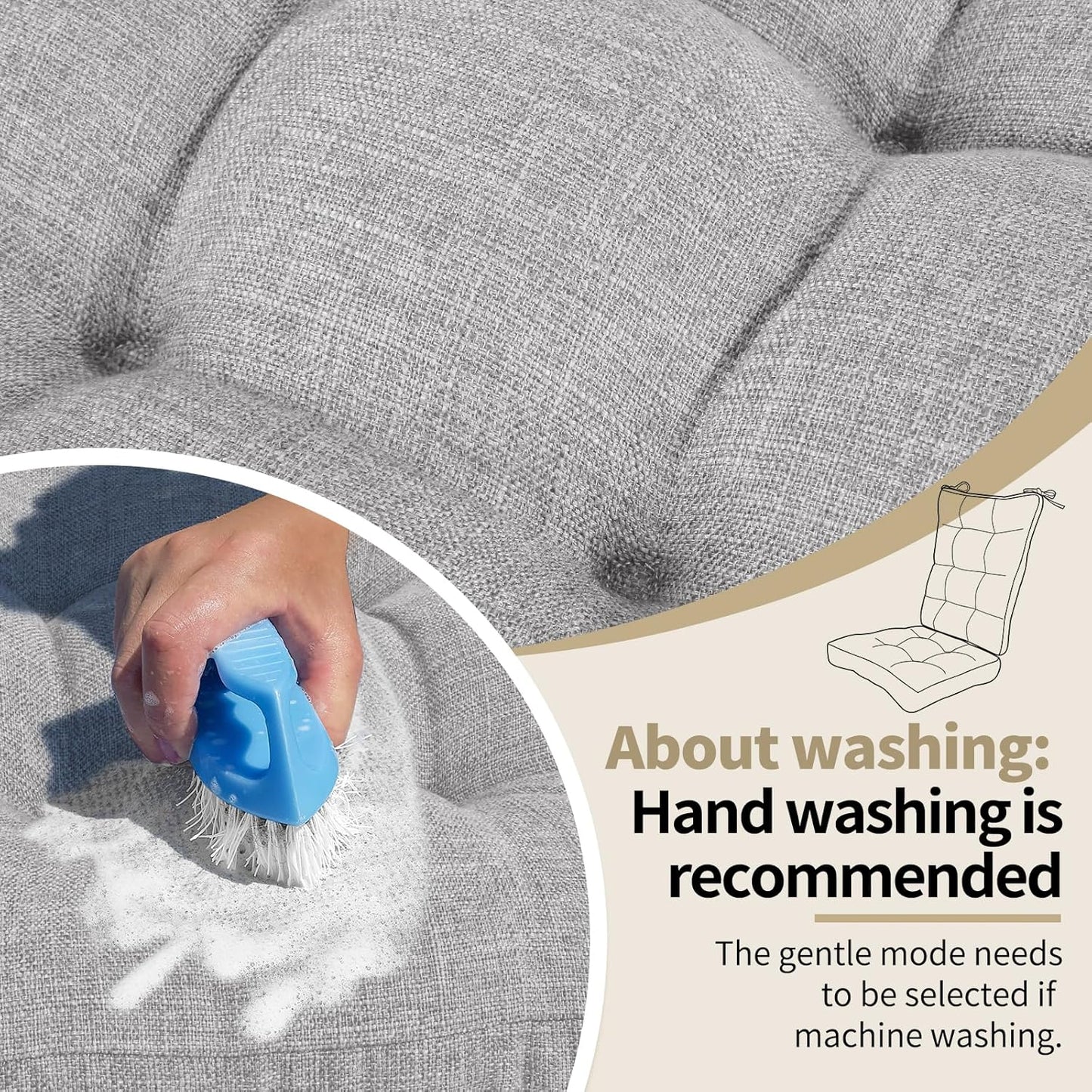 BUYUE Chair Cushion Set for Rocking Chair, Back Pillow & Seat Cushion with Ties, Original Woven Fabric Non-Slip Chair Pads for Elderly Sitting, Light Gray