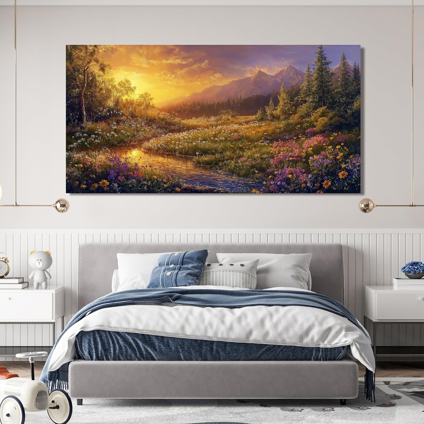 Canvas Oversized Wall Art Decor Wall Art Pictures for Living Room Artwork for Walls Large Vintage Landscape Art Prints Canvas Art Wall Decor Countryside River Wall Art Bedroom Home Wall Decor 29"X58"