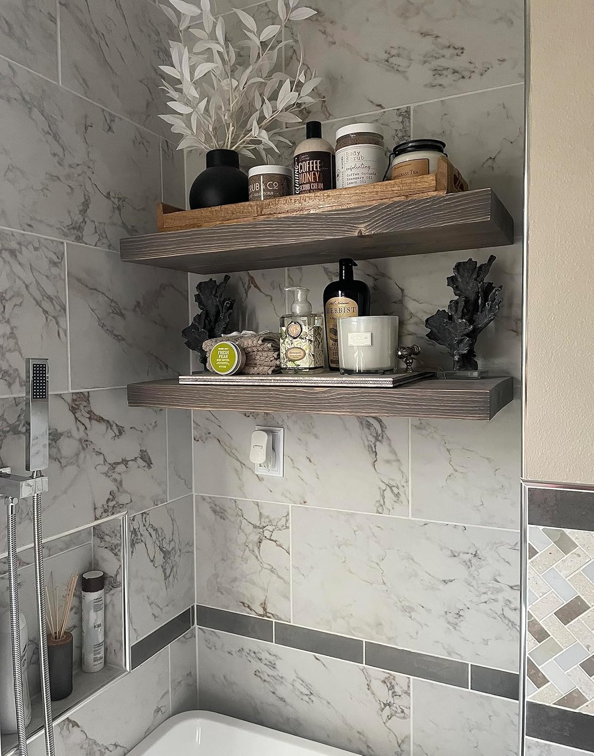 Joel's Antiques 24 Inch Wooden Floating Shelves for Wall - 24x8x2 in - Made of Natural Wood - Heavy Duty Rustic Wall Shelves for Bedroom - Perfect for Living Room, Kitchen - Gray