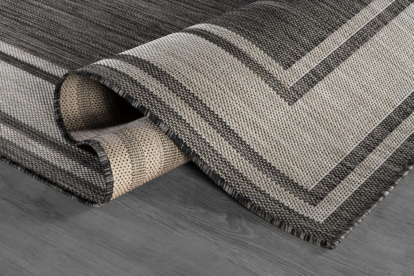 Beverly Rug Large Outdoor Rug 9x12 Modern Bordered Area Rugs for Indoor and Outdoor Patio Deck Porch Garden Waterproof Weather Sun Resistant Washable Outside Carpet (9 x 12 Dark Gray)