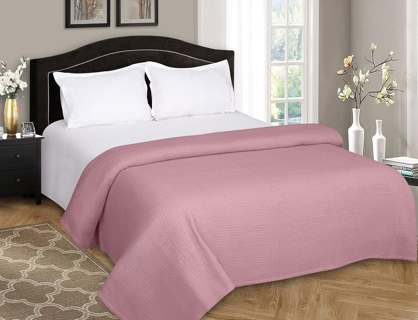 BELIZZI HOME 100% Cotton Bed Blanket, Breathable Bed Blanket King Size, Cotton Thermal Blankets King, Perfect for Layering Any Bed for All Season, Purple