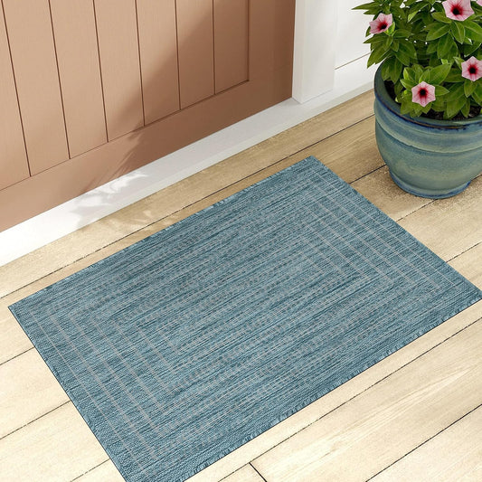 Adiva Rugs Outdoor Indoor Area Rug, Weather Resistant, Easy to Clean, Stain Resistant Floor Mat for Dining Room, Backyard, Deck, Patio (Aqua Weiss, 2' x 3')