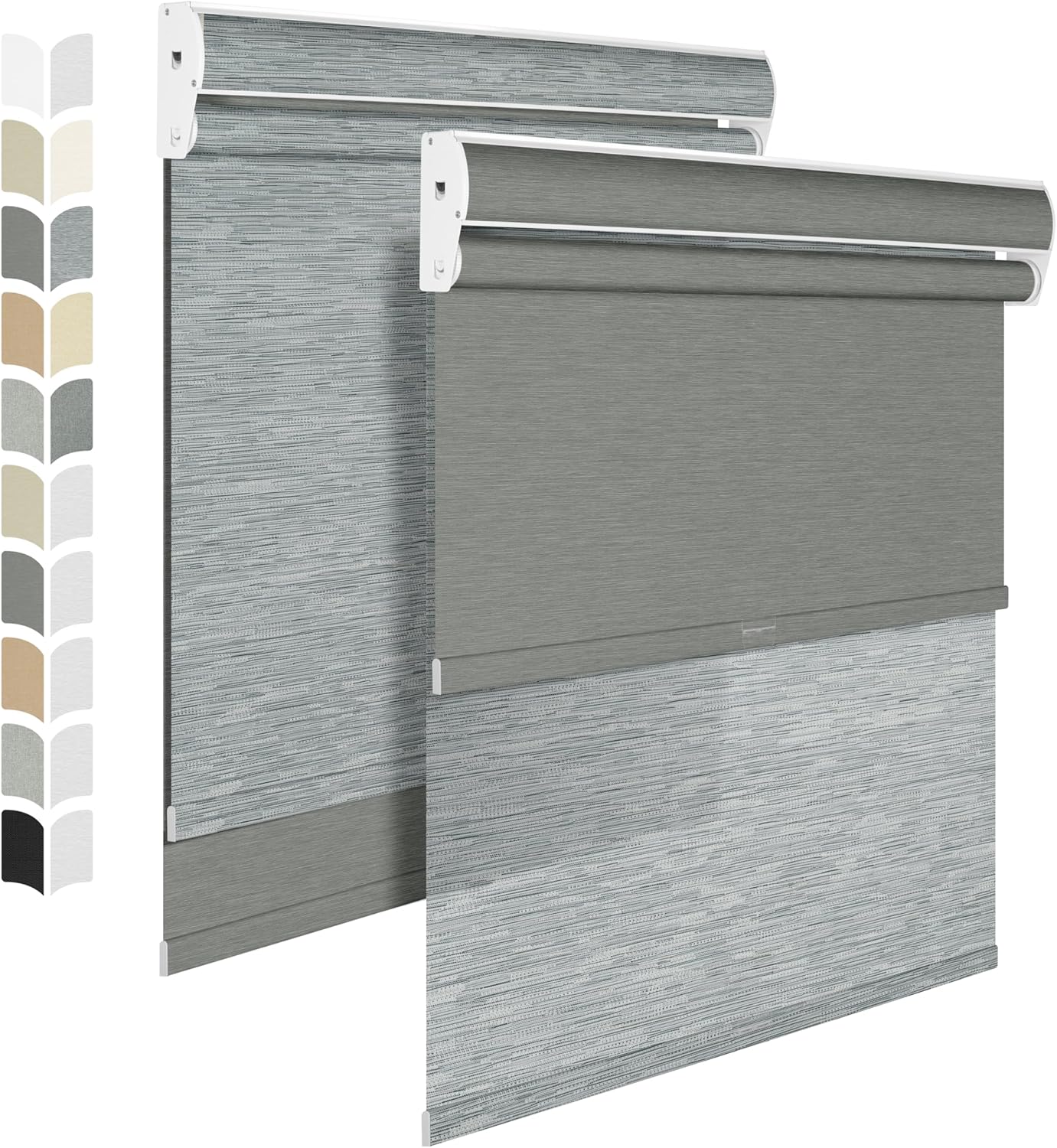 BERISSA Cordless Dual Roller Shades with Cassette Valance,Double Window Shades Blinds, Day and Night Blackout and Light Filtering for Home Office, Door.Striped Jacquard Grey. 67 W x 48" H