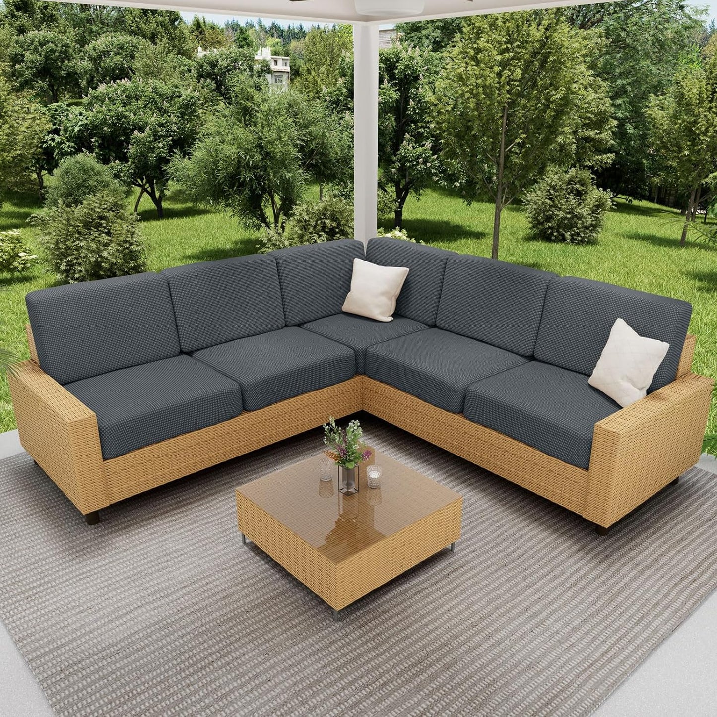 hyha Waterproof Couch Cushion Covers for Pets, Non Slip Sofa Seat Cover for Dogs Washable, Soft Thick Stretch Jacquard Fabric, Sofa Slipcovers with Elastic Bottom (1 Piece for Backrest M, Grey)