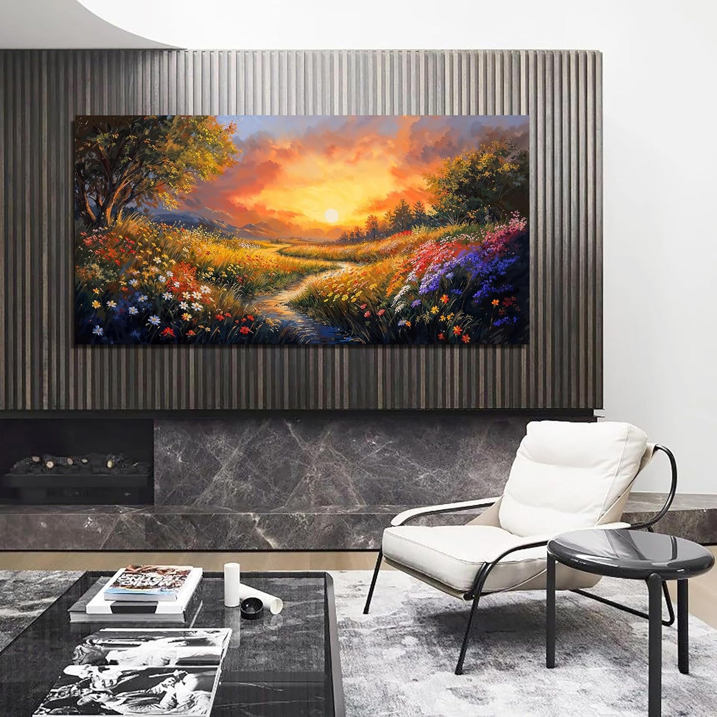 Canvas Wall Art Decor Wall Art Pictures for Living Room Large Vintage Landscape Wall Art Prints Canvas Art Wall Decor Wildflower River Artwork for Walls Bedroom Home Aesthetic Wall Art Decor 24" X 48"