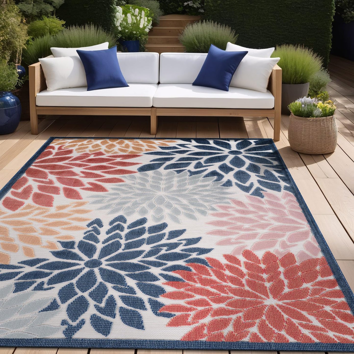 Beverly Rug Outdoor Rug 10x14 Large Modern Floral Tropical Area Rugs for Indoor and Outdoor Patio Easy to Clean Non Shedding Living Room Porch Garden Washable Outside Carpet (10 x 14 Multicolor)
