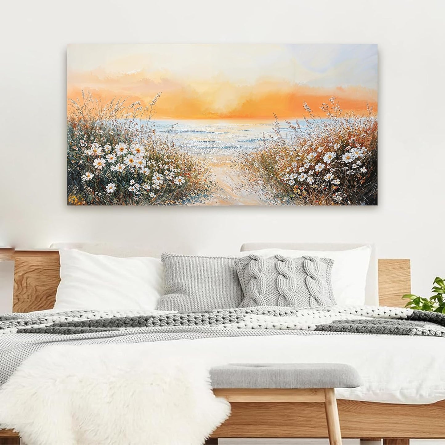Canvas Wall Art Decor Wall Pictures for Living Room Artwork for Walls Large Coastal Beach Wall Art Prints Canvas Art Wall Decor Vintage Landscape Wall Art Decorations Bedroom Home Wall Art Decor 24" X 48"