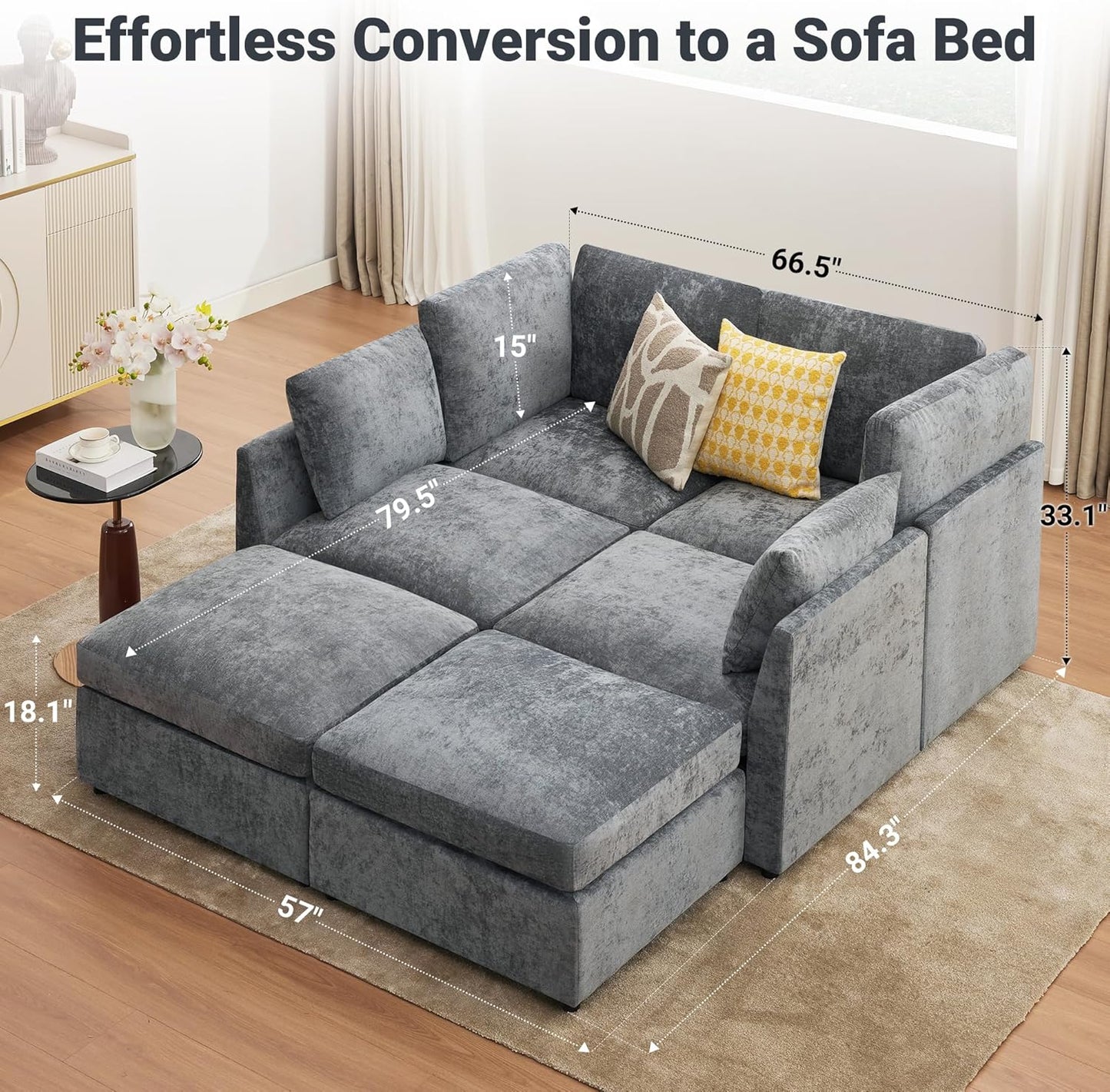 Tbfit U Shaped Couch, Sectional Sofa for Living Room,Chenille Cloud Couch with Ottoman 6 Seat, Grey