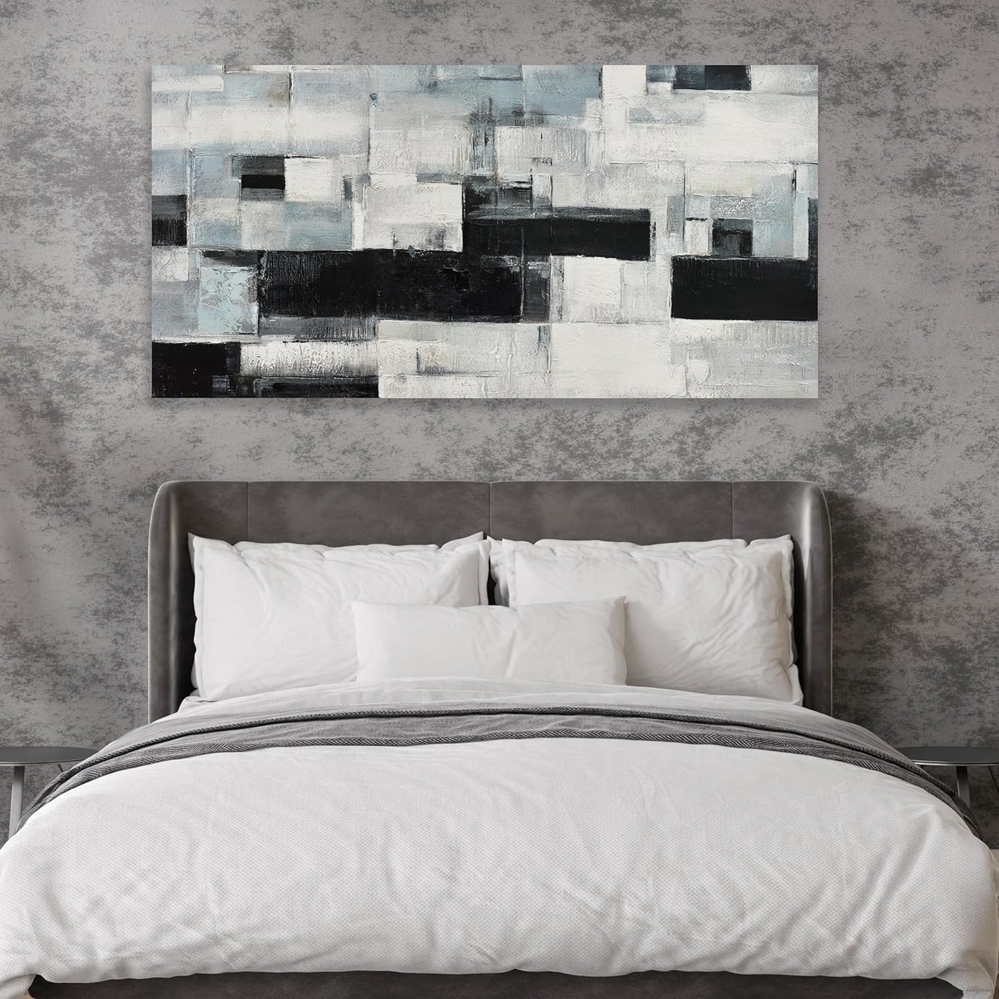 Glvzygy Abstract Wall Art Room Decor Black White and Gray Plaid Minimalism Picture Abstract Art Wall Decor Modern Abstract Wall Art Canvas for Living Room Bedroom Office 29"x58"