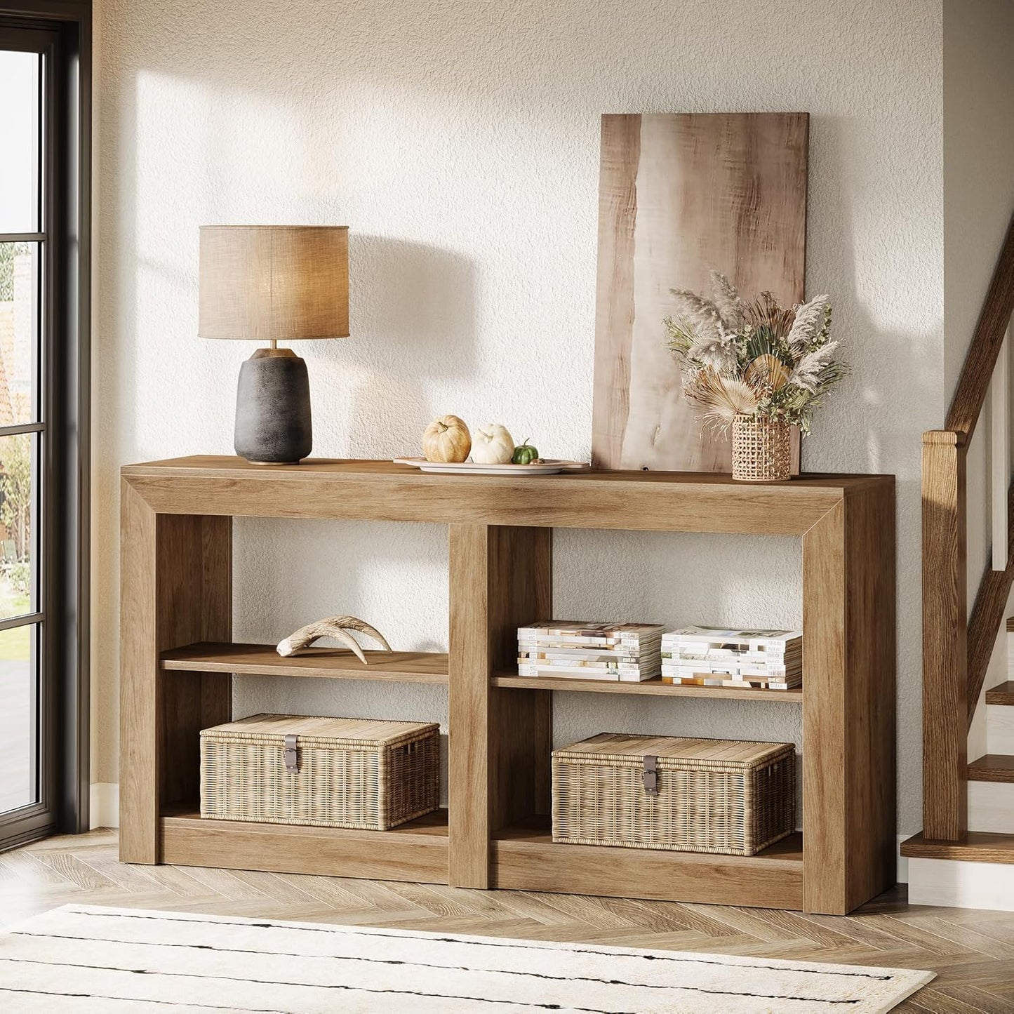 Tribesigns Farmhouse Console Table, Hallway Table for Entryway, Wood Console Behind Couch for Living Room, Hallway, Foyer, Oak