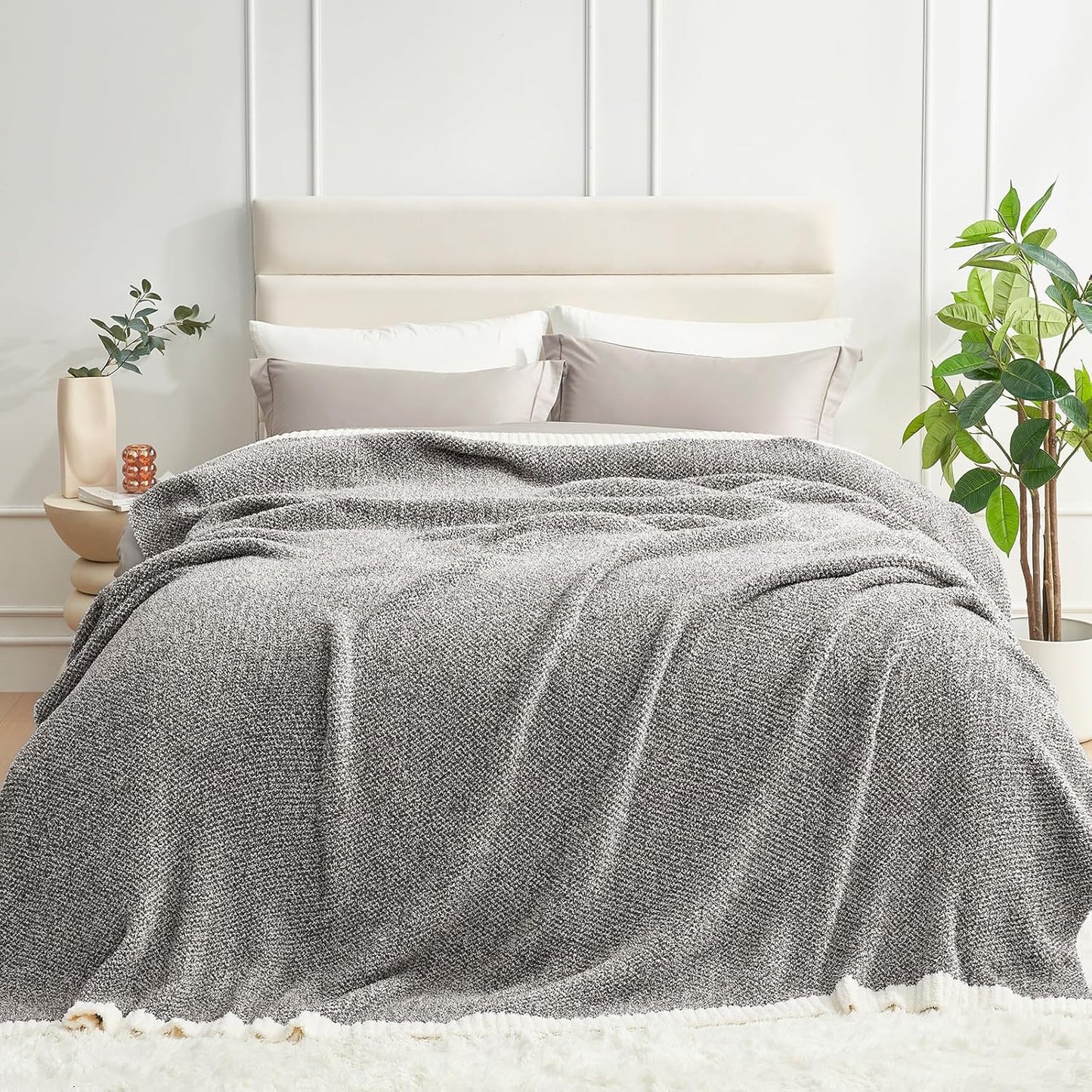 Snuggle Sac Oversized Grey Blanket Twin XL 66X90 for Bed, Reversible Super Soft Warm Cozy Knit Fuzzy Plush Blankets, Heather Dark Grey, 66x90 inches