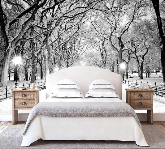 Beautiful 3D Snowy Forest Wallpaper Gray New York Park Landscape Wall Mural Living Room Bedroom (Not Peel and Stick)