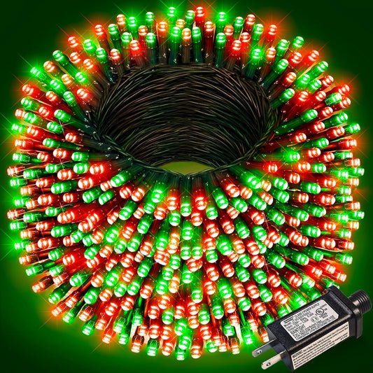262FT 800 LED Christmas Lights, Plug in Christmas Tree Lights Outdoor with Timer and 8 Modes, Green Wire Waterproof String Light for Indoor House Yard Patio Wedding Decorations, Red Green
