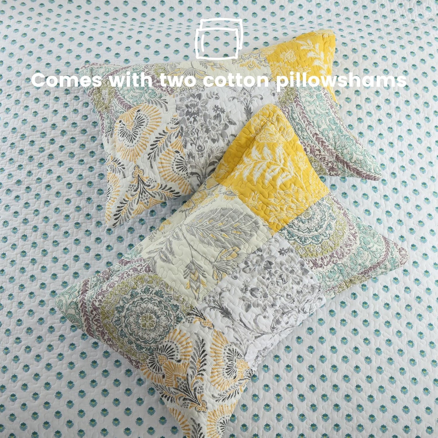 Secgo King Size Comforter Set- 100% Cotton Quilt King Size Set, Green, Sage bedspreads (96 * 108 Inch) with 2 Pillow Shams, Patchwork Reversible Lightweight Bedding