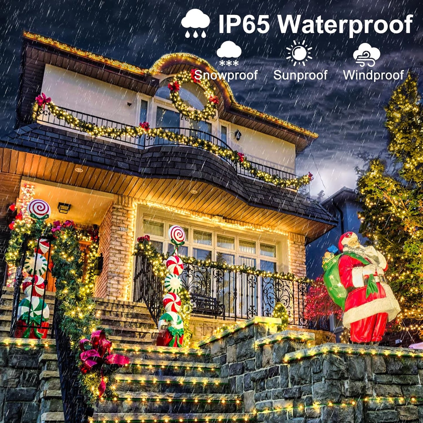 2 Pack Christmas Lights Outdoor, Total 200FT 600LED Christmas String Lights Waterproof, Green Wire Twinkle Tree Lights for Indoor Patio Party Decorations, 1 Pack Warm White & 1 Pack Multicolor