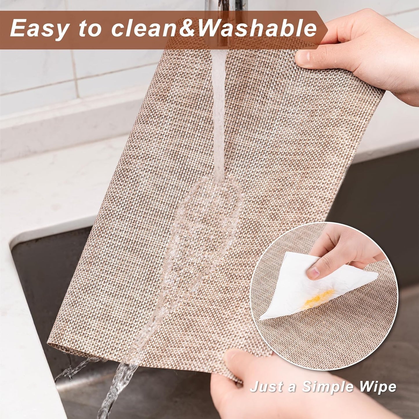 CADONO Placemats Set of 4 Washable Indoor/Outdoor Vinyl Place Mats for Dining Table Durable Non-Slip Heat Resistant PVC Weave Table Mats（Beige）