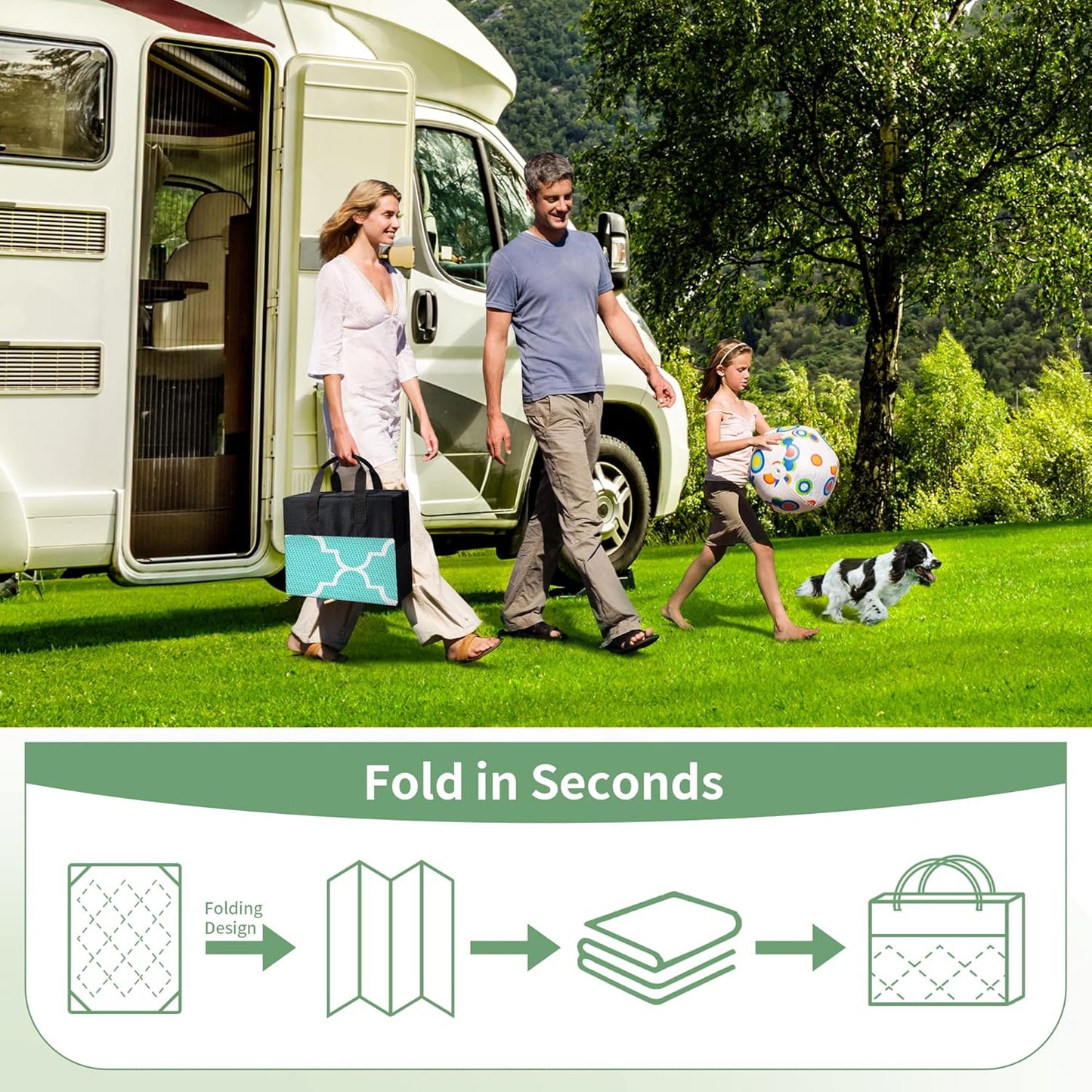 GENIMO 6' x 9' Outdoor Rug Waterproof for Patio Decor, Reversible Plastic Straw Area Mats Carpet for Camper Clearance, Outside Carpet for Rv, Deck, Porch, Beach, Balcony, Aqua Blue & White