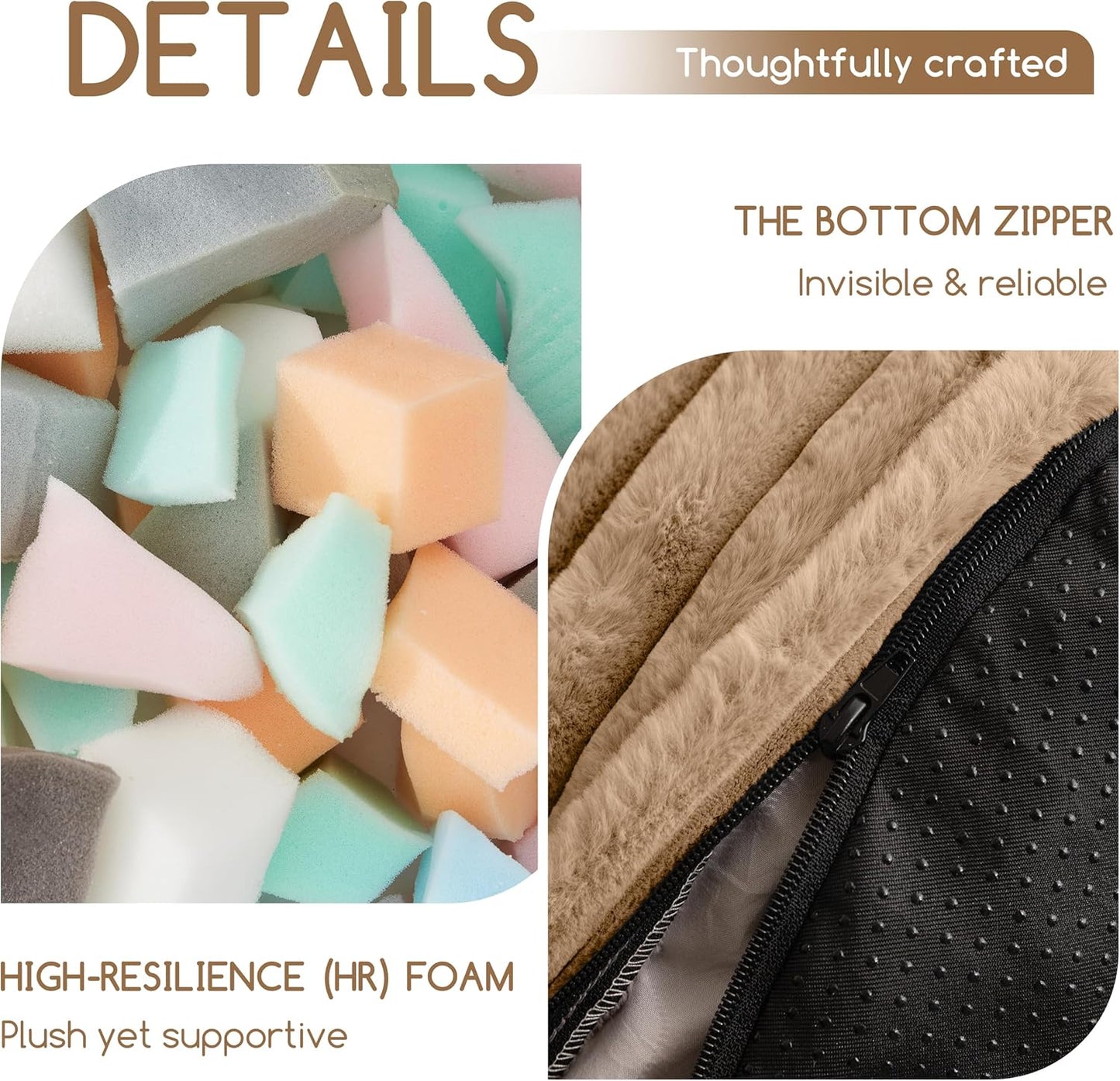 HIGOGOGO Round Stuffed Pouf Ottoman, Stripe Faux Fur Poufs with Foam Chunk Filling, Furry and Fluffy Pouf Foot Stool Storage Ottoman, 26 X 18 Floor Poufs Foot Rest for Living Room, Brown