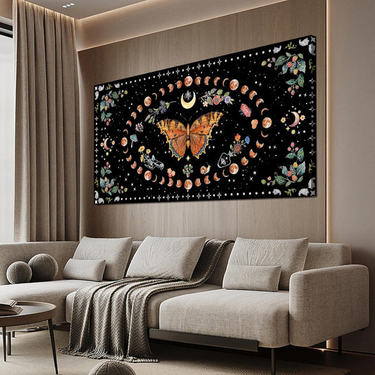Canvas Abstract Wall Art Boho Wall art Decor Canvas Art Wall Decor Pictures for Living Room Vintage Butterfly Wall Art Decorations Moon Flower Artwork for Walls Home Office Wall Decor 20" X 40"