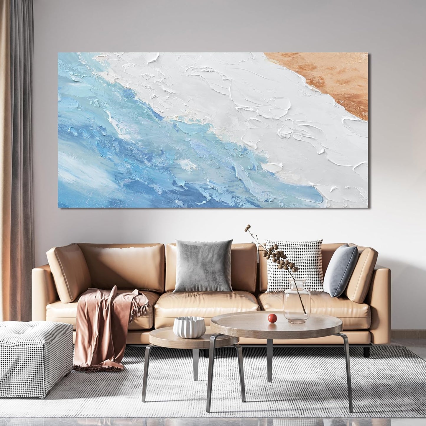 Canvas Wall Art Decor Wall Art Pictures for Living Room Abstract Canvas Art Wall Decor Large Modern Abstract Wall Art Prints White Blue Aesthetic Wall Art Artwork for Walls Home Office Decor 29"X58"