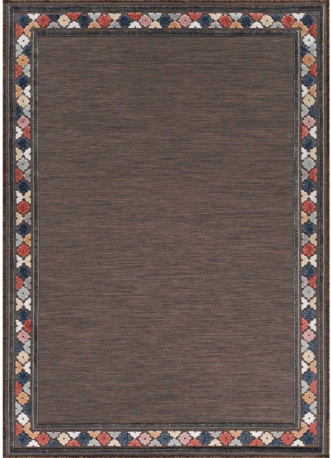 Beverly Rug Outdoor Rug 8x10 Modern Bordered Area Rugs for Indoor and Outdoor Patio Easy to Clean Non Shedding Living Room Porch Garden Washable Outside Carpet (8 x 10 Brown)