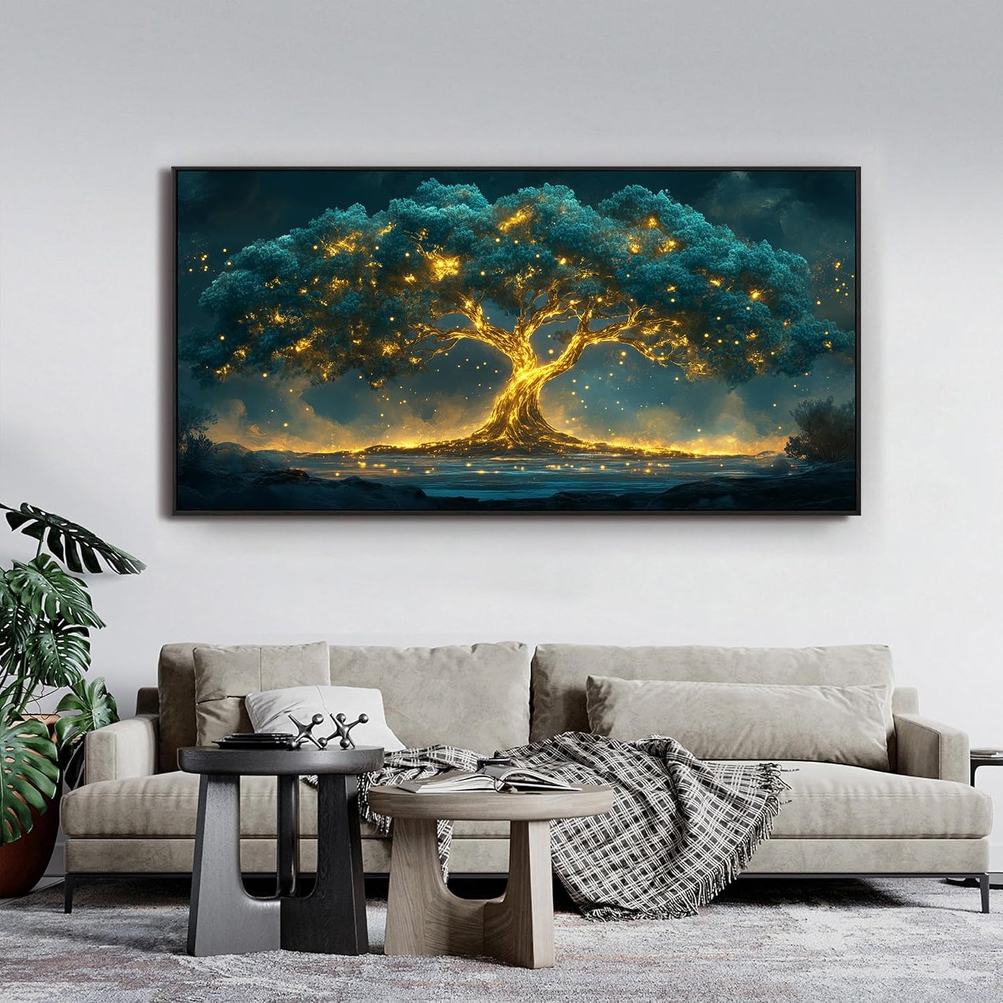 Canvas Framed Wall Art Decor Artwork for Walls Oversized Green Gold Wall Art Prints Large Tree of Life Wall Art for Living Room Canvas Art Wall Decor Modern Home Office Aesthetic Wall Decor 29" x 58"