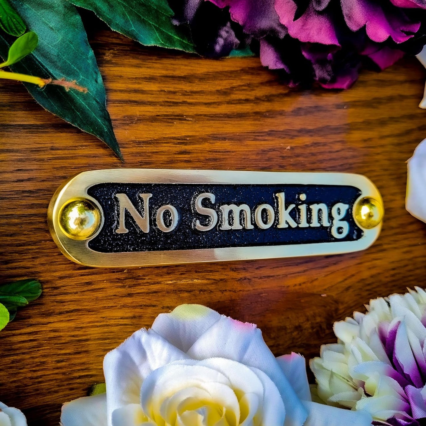 No Smoking Brass Door Sign. Traditional Style Home Décor Wall Plaque Handmade By The Metal Foundry UK.