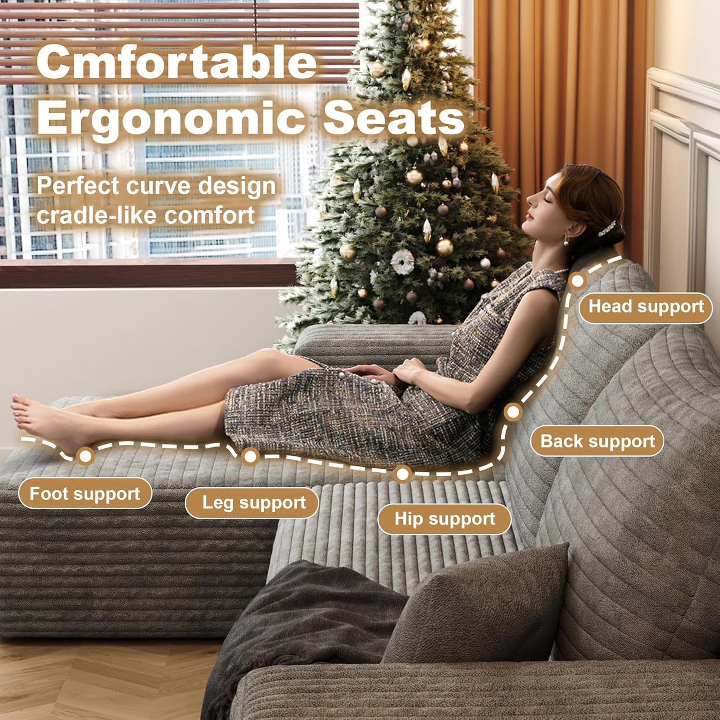 108" Sectional Couches for Living Room Modern Modular Sofa with L-Shape Couchs Upholstered Boneless Couch Deep Seat Sectional Couch with Chaise (Grey, Left Facing Chaise+2Seaters)