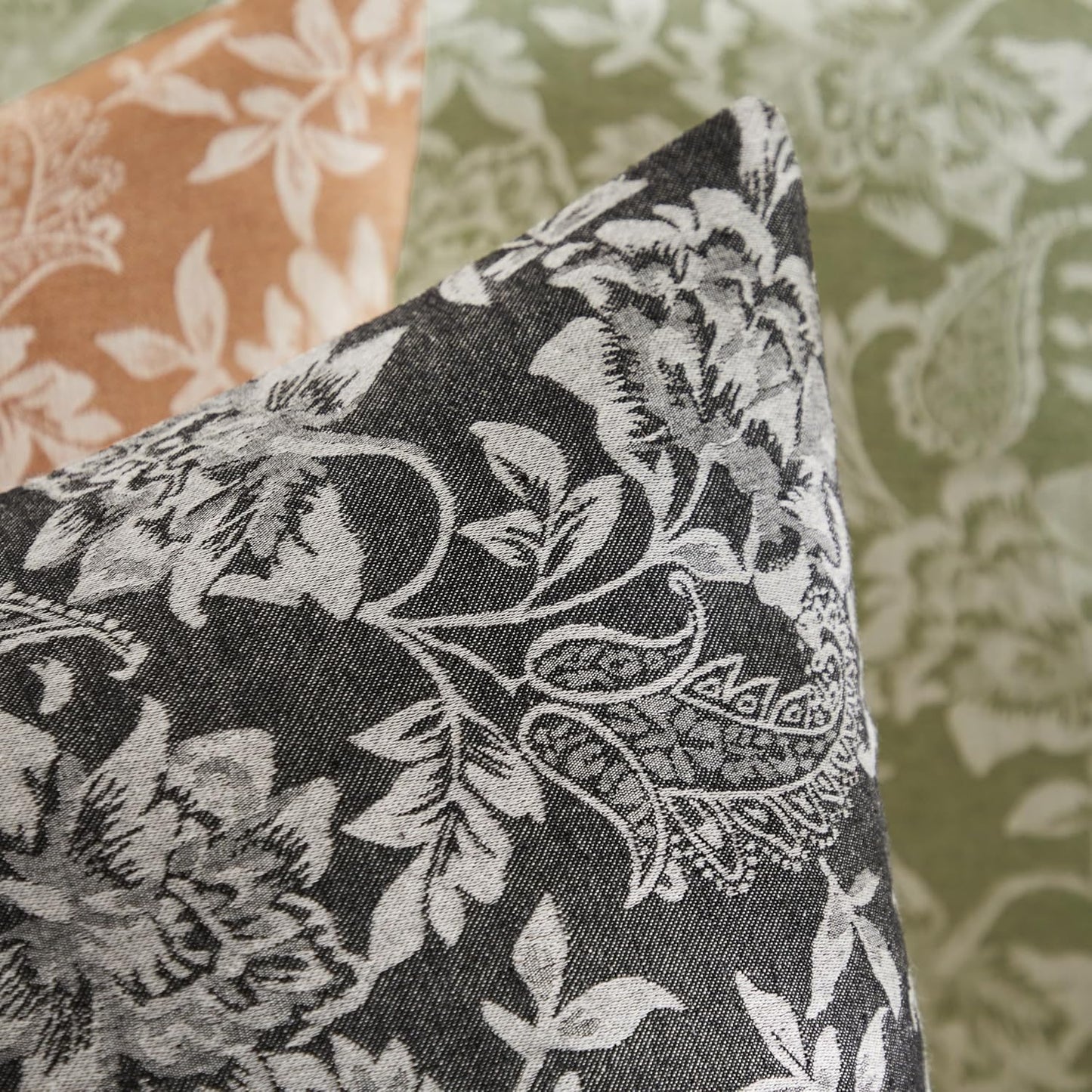 Floral Jacquard Lumbar Throw Pillow Covers Set of 2, Background/Charcoal 12x20 Inch, Farmhouse Decorative Cotton Dark Grey Cushion Covers for Sofa Bed Living Room Home Decor