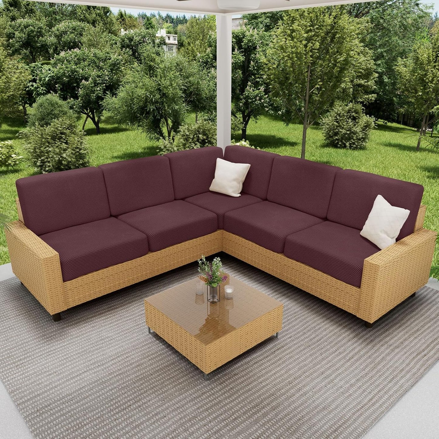 hyha Waterproof Couch Cushion Covers for Pets, Non Slip Sofa Cover for Dogs Washable, Soft Thick Stretch Jacquard Fabric, Sofa Slipcovers with Elastic Bottom (1 Piece for Backrest M, Chocolate)