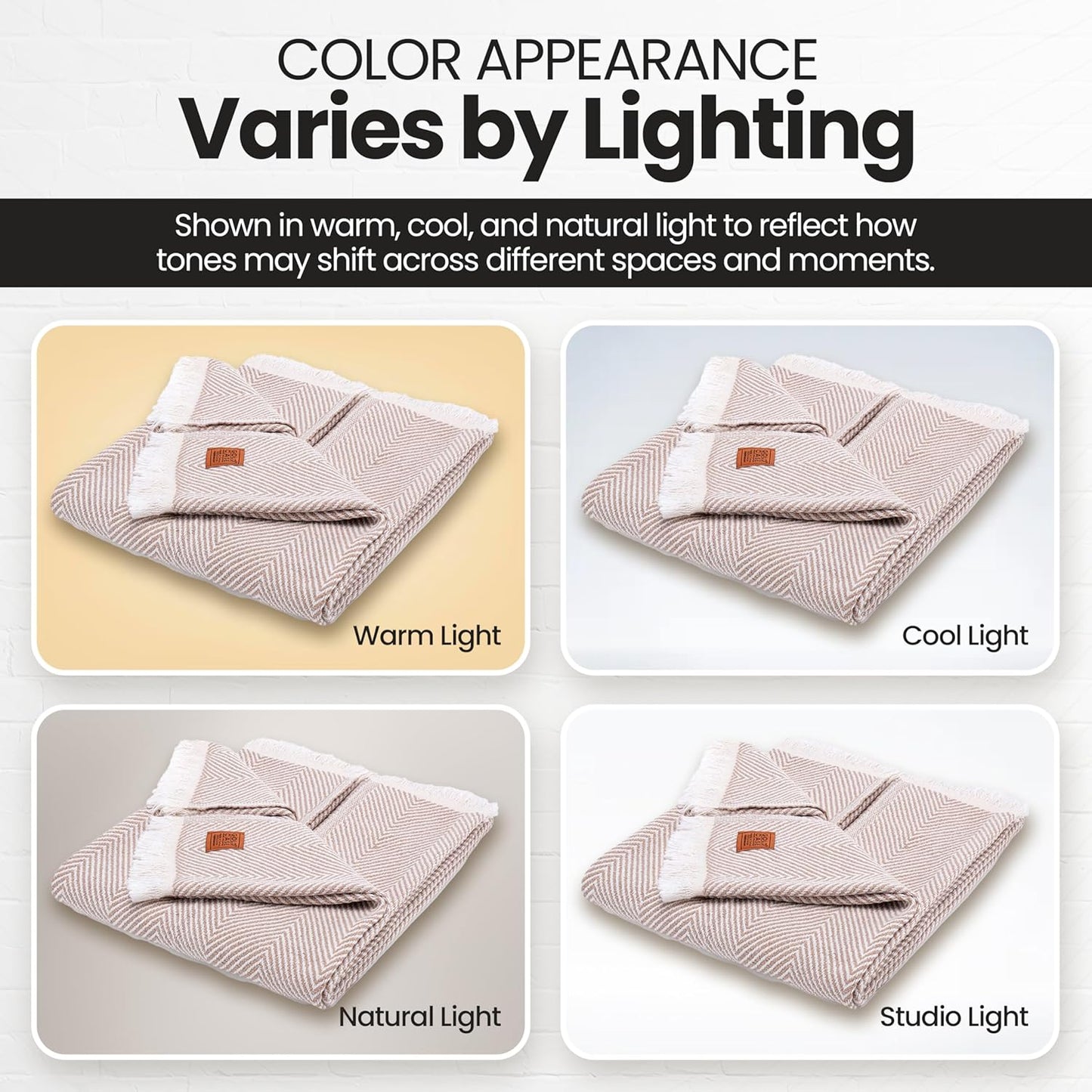 Gold Case Throw Blanket for Couch – 100% Recycled Turkish Cotton Blankets & Throws – Elegant Decorative Throw Blankets for Living Room Sofa – Woven Throws for Couch – Elegant Beige – 50x60