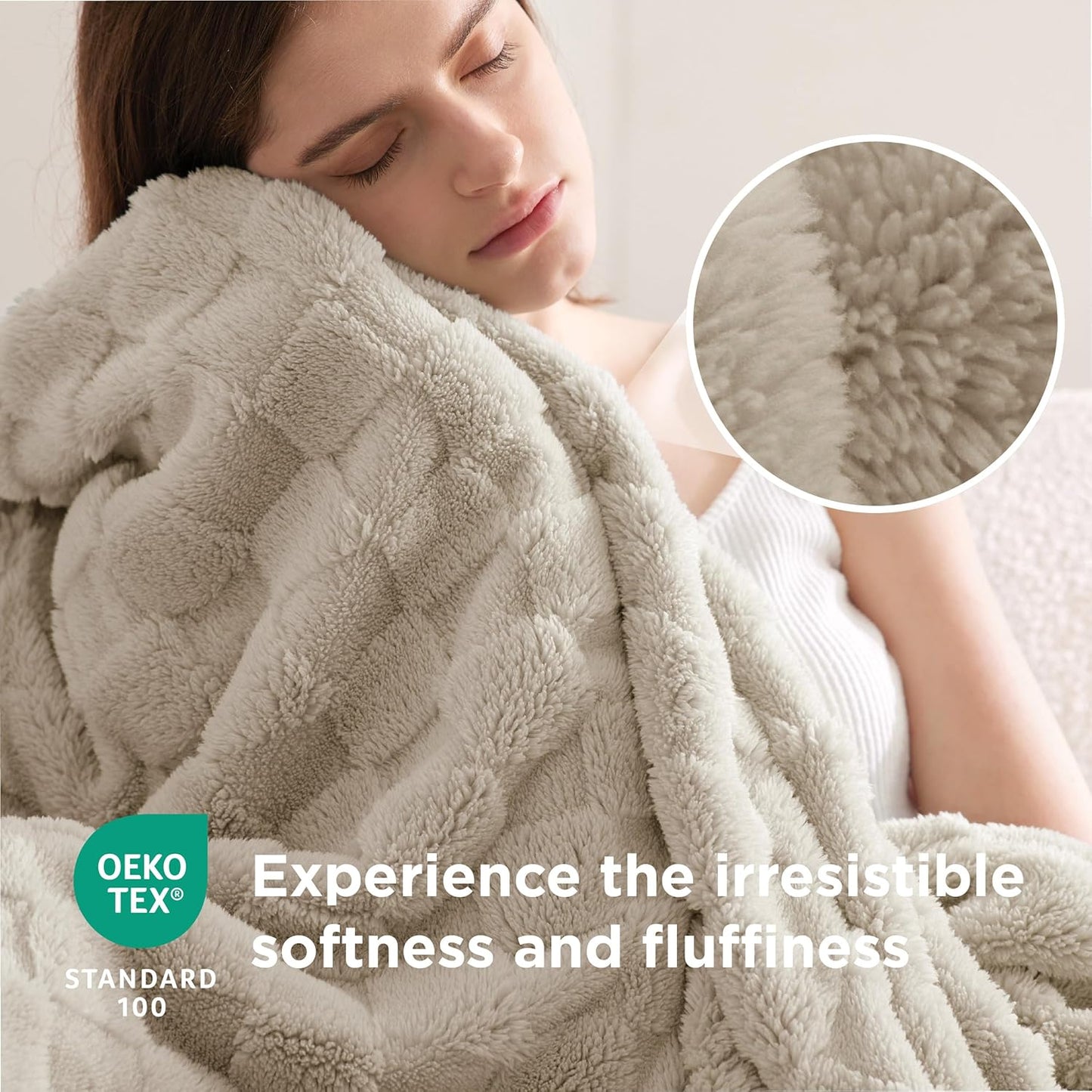 Bedsure GentleSoft Light Brown Throw Blanket for Couch - Checkered Fleece Blankets Gifts for Women Men Girls, Cute Soft Cozy Throw for Bedroom Home Decor Gifts, 50x60 Inches