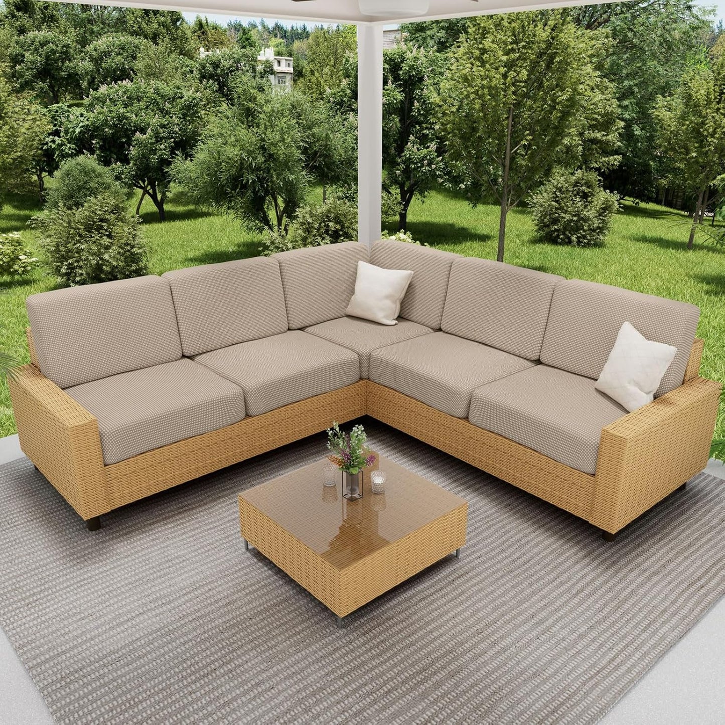 hyha Waterproof Couch Cushion Covers for Pets, Non Slip Sofa Seat Cover for Dogs Washable, Soft Thick Stretch Jacquard Fabric, Sofa Slipcovers with Elastic Bottom (2 Pieces, Taupe)