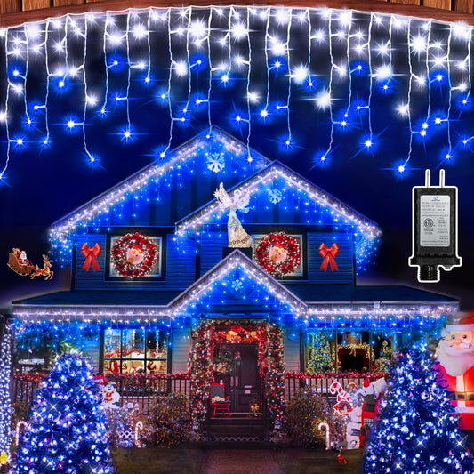 1332 LED 132FT Christmas Lights with 296 Drops, 12 Modes Dimmable CoolWhite & Blue Outdoor Hanging Lights with Timer Memory, Waterproof Curtain Lights for Bedroom Yard Indoor Window Roof Fence Wedding