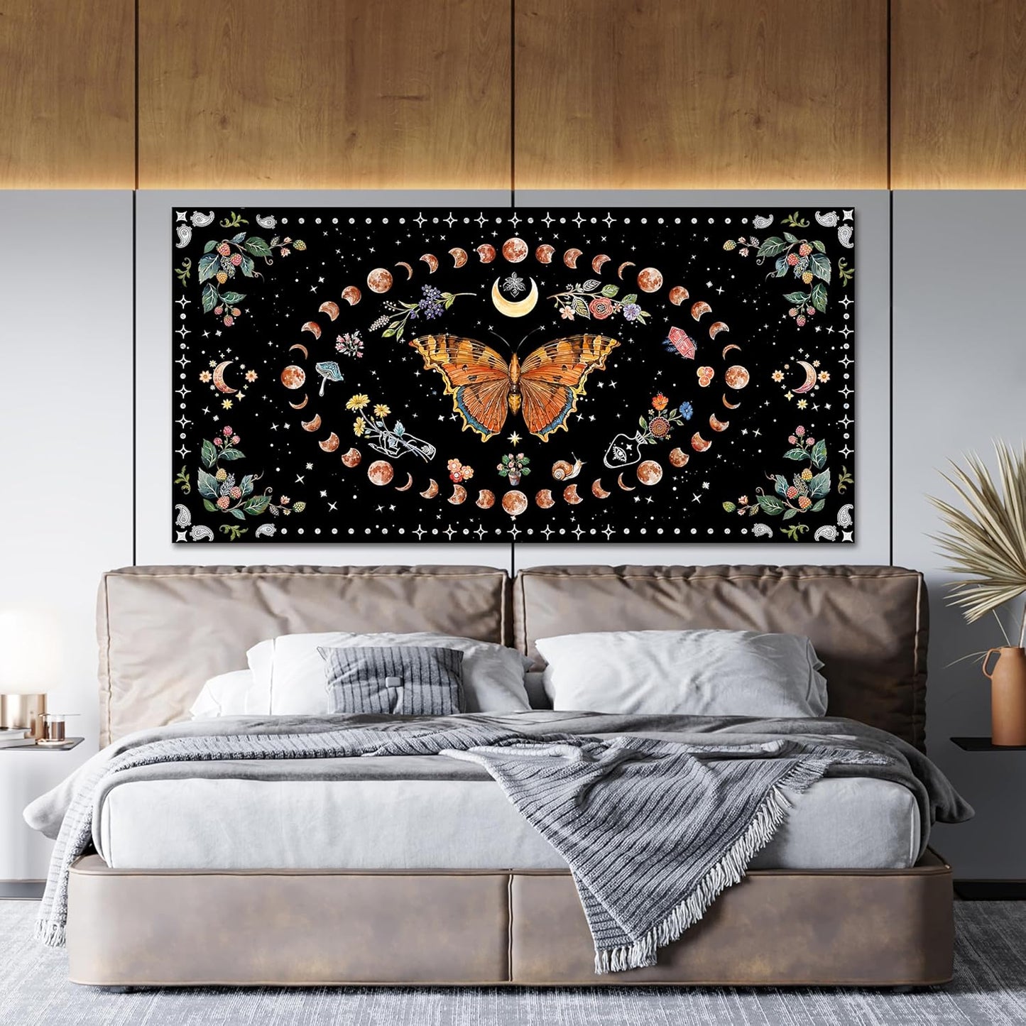 Canvas Abstract Wall Art Boho Wall art Decor Canvas Art Wall Decor Pictures for Living Room Vintage Butterfly Wall Art Decorations Moon Flower Artwork for Walls Home Office Wall Decor 20" X 40"