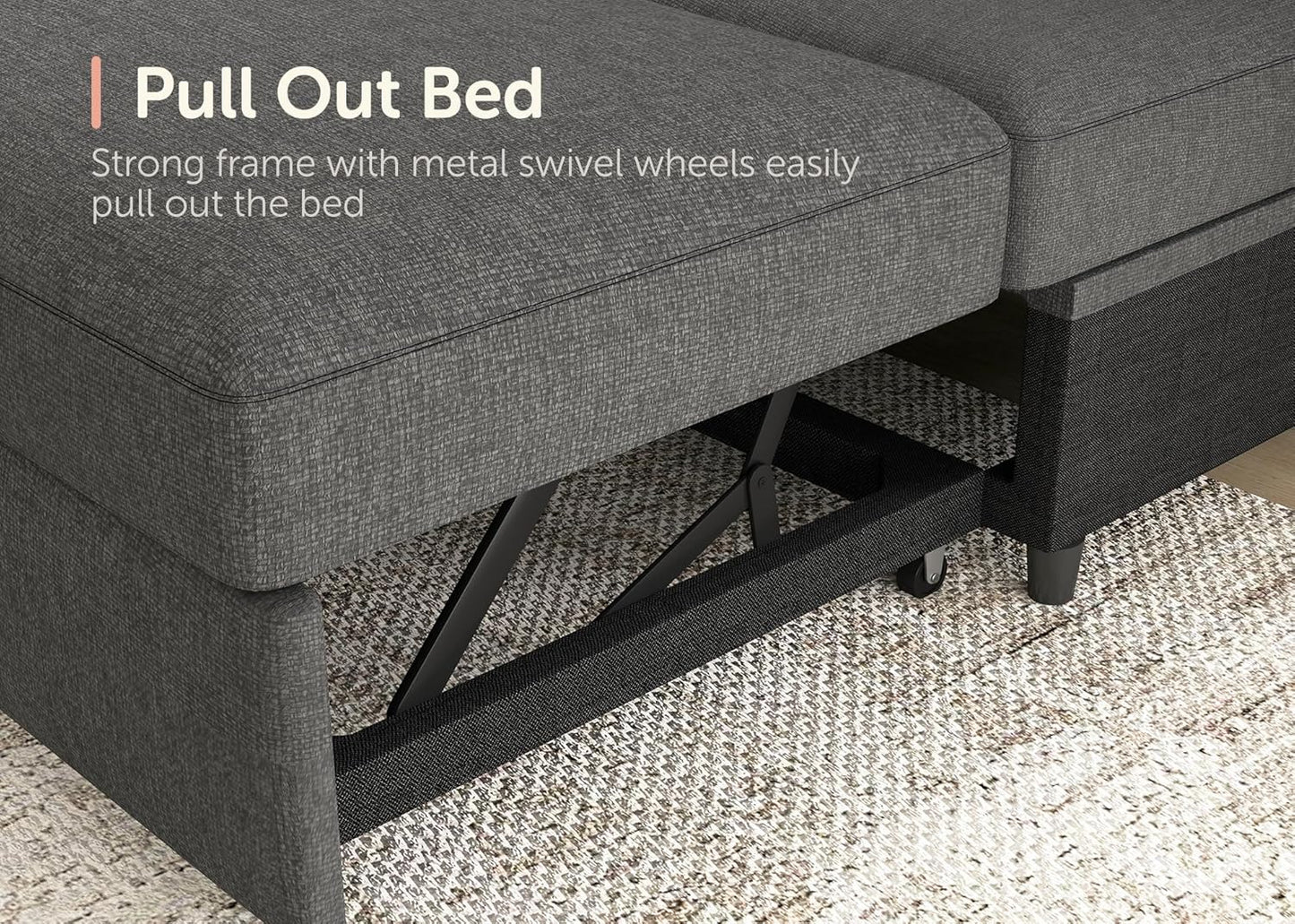 HONBAY Sectional Sleeper Sofa with Pull Out Bed U-Shape Sectional Couch Sleeper Bed with Storage Chaise 6 Seater, Light Grey