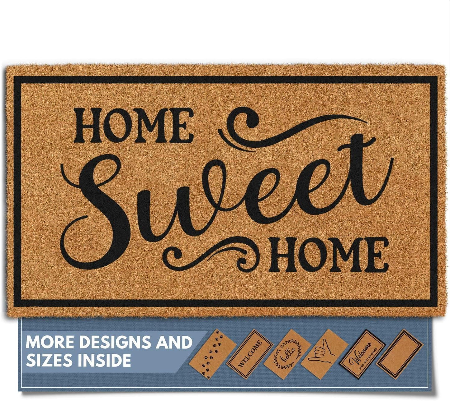 Barnyard Designs Natural Coco Coir Heavy Duty Backing Doormat - Large Cute Non-Slip Front Door Welcome Mat for Outside Entrance or Porch Entry, Brown (17x30, Home Sweet Home)