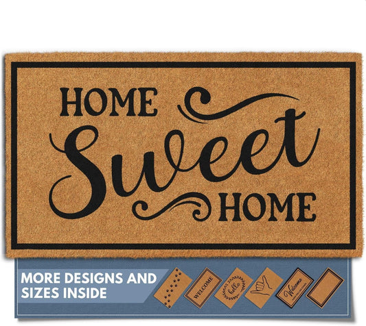Barnyard Designs Natural Coco Coir Heavy Duty Backing Doormat - Large Cute Non-Slip Front Door Welcome Mat for Outside Entrance or Porch Entry, Brown (17x30, Home Sweet Home)