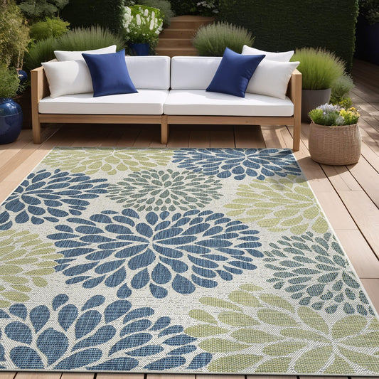 Beverly Rug Outdoor Rug 10x14 Modern Exotic Tropical Leaf Area Rugs for Indoor and Outdoor Patio Deck Porch Garden Water Resistant Washable Outside Carpet (10 x 14 Olive)